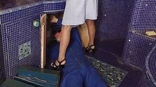 A horny brunette chick from Germany gets fucked by a plumber