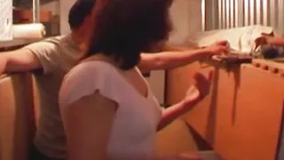 Stunning brunette German chick gets banged in the storage room