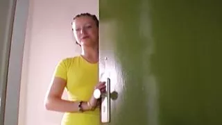 A super sexy German lady loves cum on her small boobs