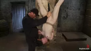 Redhead Suspended By Ankles With Rope, Face Fuckedflogged Until Her Skin Is Bright