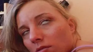 A slender German blonde gets a big facial after a hard anal bang