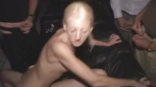 Skinny Minnie Cock Smokin Whore Gangbaged by Nasty Porno Theater Penis!