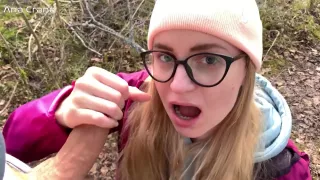 Sensual Blowjob In The Forest With Cum In Mouth