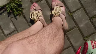 Fit Teen Shows Hairy Legs And Pussy In Public Place