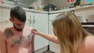 Teen Girlfriend Trying To Shave Her Boyfriends Chest But End Up Fuckin It Up!