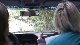 Old blonde hitchhiker doggy-fucked outside