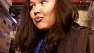 Superb brunette babe from Germany pleasing her muff with a glass dildo