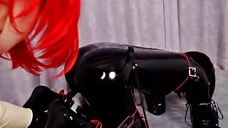 Fejira com Fetish lesbian spanking in a latex suit