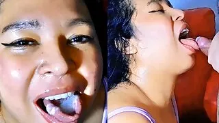 Hotwife Swallowing Cum. I suck my cuckold husband's fat boss's dick until he cums in my mouth and I swallow it whole