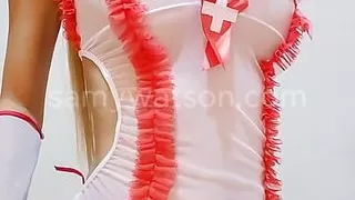 NAUGHTY NURSE Blonde Latina STRIPPING & Playing With BOOBS