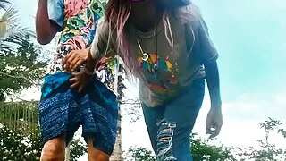 Elianis , a cute colombian gril, masturbates in the shower while her betrotherd fucks her