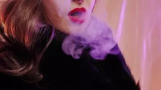 ASMR fur coat fetish, vaping smoking with leather gloves (Arya Grander)