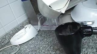 Curvy blonde granny riding his strong meat