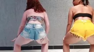 Brunette and albino tail swinging hot dancing funk four naked and horny