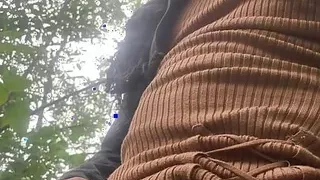 Crossdress jerk his cock in the woods