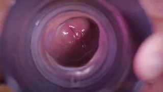 Closeup view from inside my fake pussy while I fuck it slow and passionate until I shoot a big load. Cum inside fleshlight.