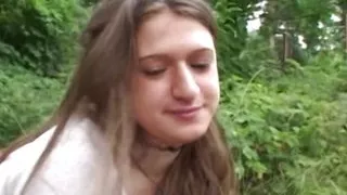 Amazing body babe from Germany sucking a cock in the woods