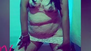 Chubby wife in a pink tank top and fishnet stockings, rich girls and buttocks happily married, a whole hot wife