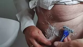 Shaving my small cock and balls so smooth!!