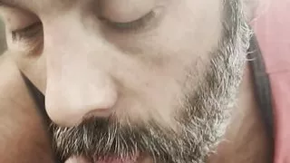 Hungry cock sucker tasting my cum