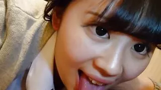 Uncensored. She is an 18-year-old black-haired Japanese amateur beauty. Blowjob and creampie sex