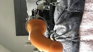 Dildo blowjob - Sucking dildo - tied to fuck machine