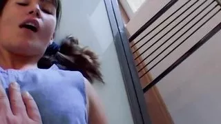 Horny brunette teen girl from Germany making a hard cock cum in POV