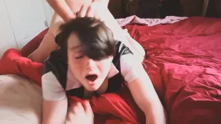 Cute Teen Fist Time Riding Step Daddys Cock! Eye Rolling Orgasms