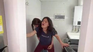 My girlfriend discovers me being unfaithful in a hot call while we have her cousin in the guest room