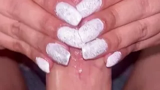 Multicolor toes and white nail handjob