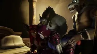 Two elves and two werewolves orgy gangbang