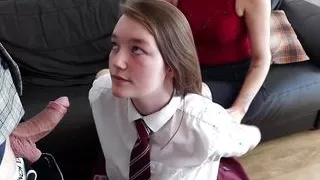 Stepmum teaches college girl Olivia Keane to suck cock