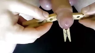 Edging, Balls Tied, Ruined Cum from Clothespin, Polishing