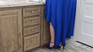 Woman in bathroom with panty down, was very surprised when stranger accidentally walked in (role playing)