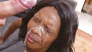 Real African MILF Milked White Cock for Messy Facial in Casting