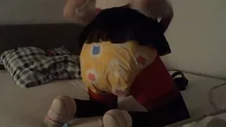 Sissy in chasity diaper bondage timelock vibrator cum