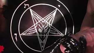 Handjob in latex gloves - a tribute to Baphomet