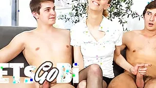 Housemaid peeks at guys sucking each other at LetsGoBi