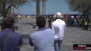 Public BDSM babe naked exposed outdoor by kinky femdom