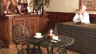 Blonde Barmaid Leyla Black Squats On Table To Get Ass Plowed