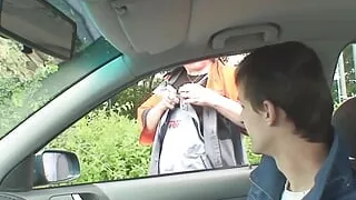 Horny old blonde gets hot threesome outdoors