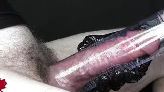 Penis Pump and Latex Gloves. She maximises my cock.