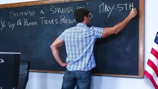 The teacher spends the detention with the blonde who is eager to get dicked down