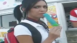 Stephanie Kane gets horny and offers to give him a blowjob and Gets Banged By The Ice Cream Man