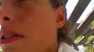 A beautiful German teen masturbating before sucking a hard bone