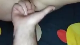 Chubby plays with her pussy.