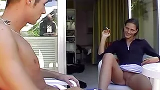 German teen with an amazing slim body gets her throat fucked