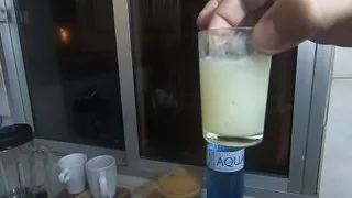 Girlfriend drinks a lots of saved cum from a shot glass