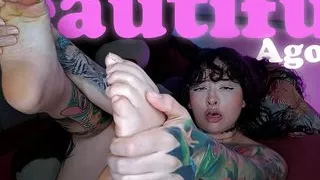 Beautiful agony of a cute tattoo girl until the squirt.