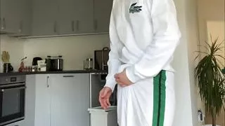 Blonde soccer player jerks off with inserted anal plug